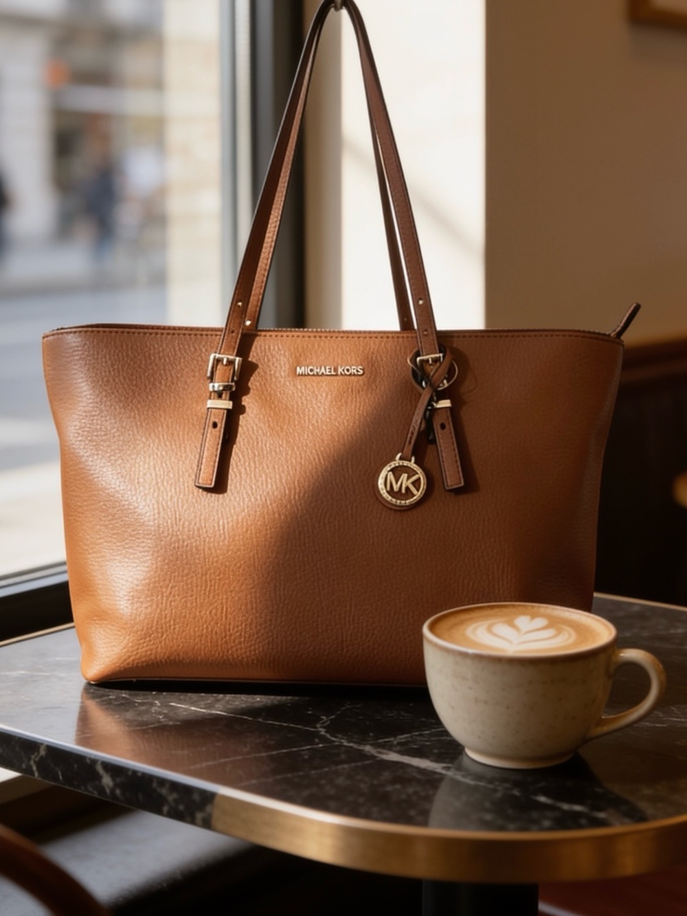Michael Kors genuine large tote bag, soft pebbled leather Quinn tan